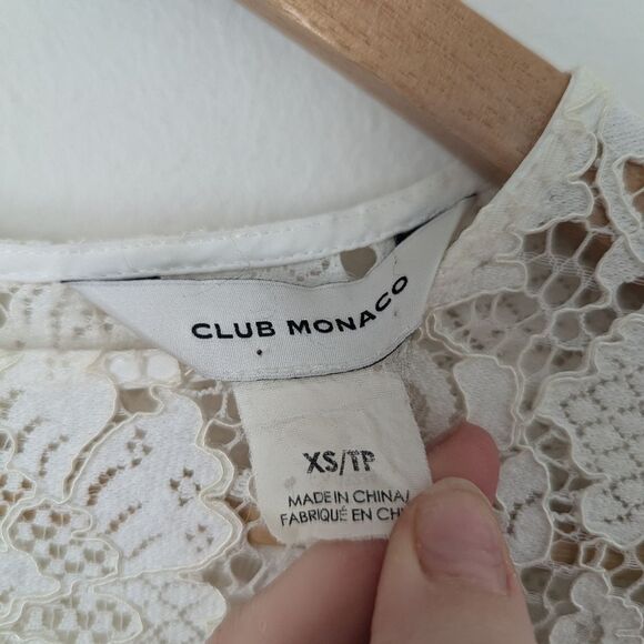 Club Monaco white ivory Blanc Samyra lace sheer long sleeve crewneck blouse - Picture 3 of 5